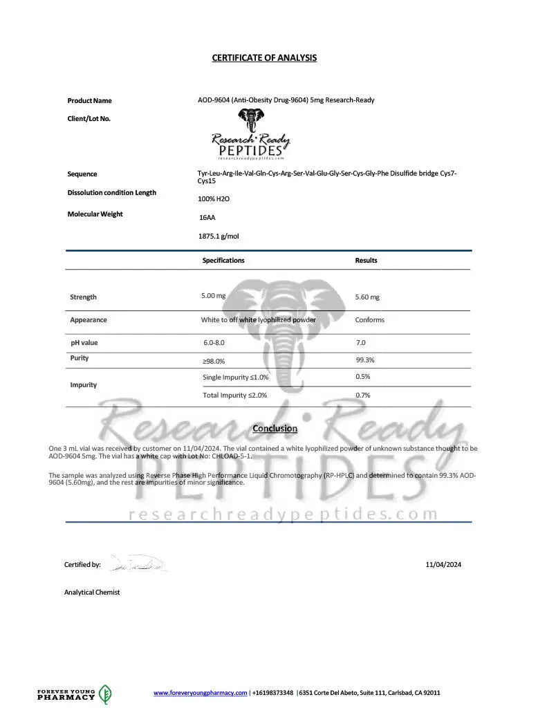 AOD9604 Peptide COA