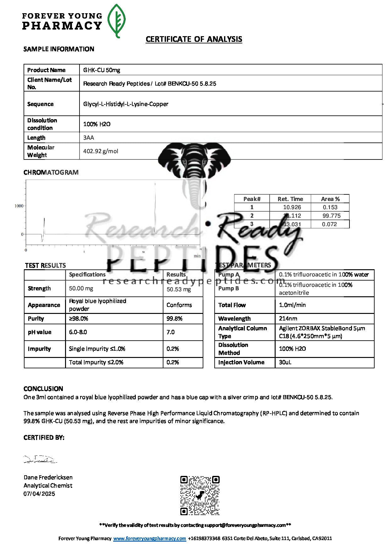 GHK-Cu Research Peptide (Glycyl-L-Histidyl-L-Lysine-Copper COA