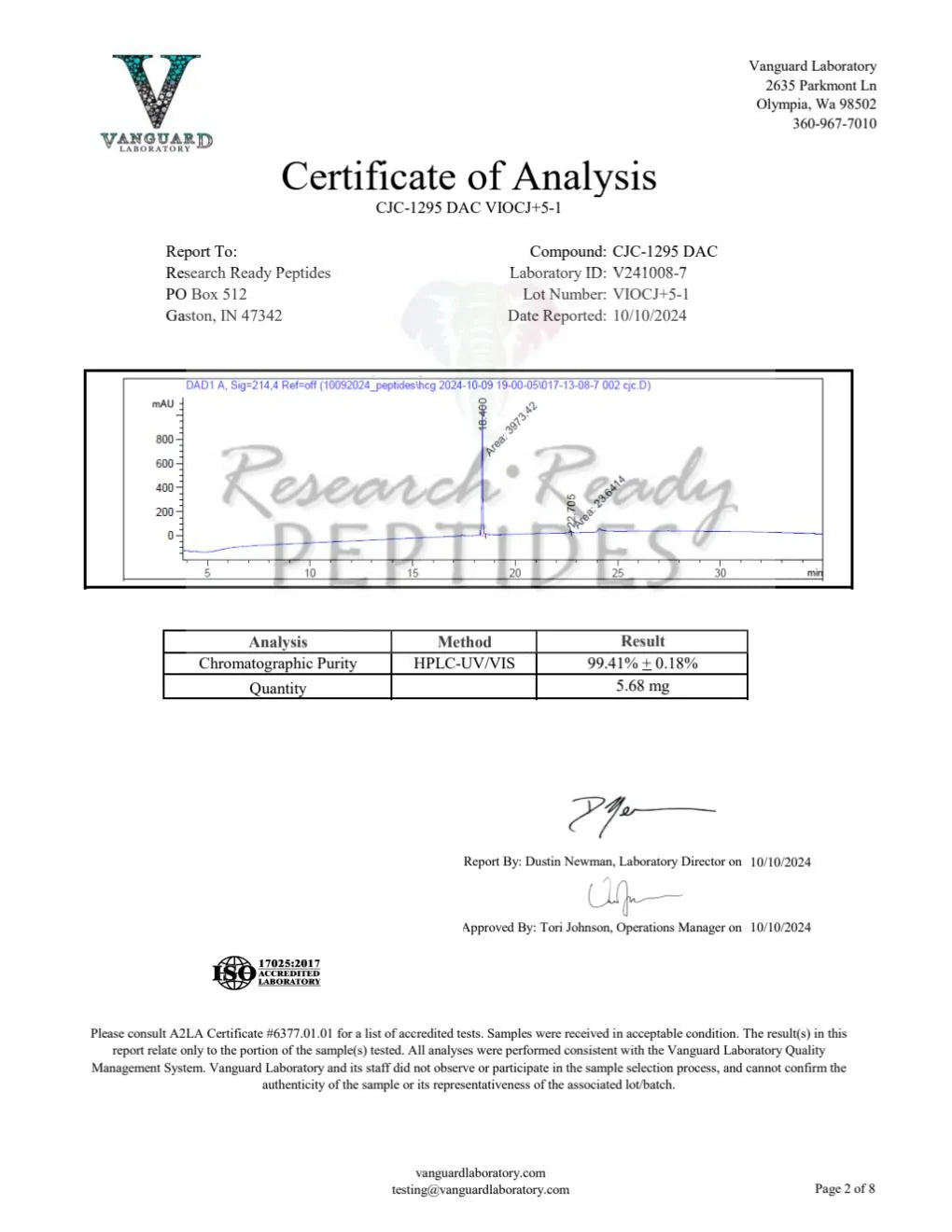 CJC-1295 5mg Research Peptide COA