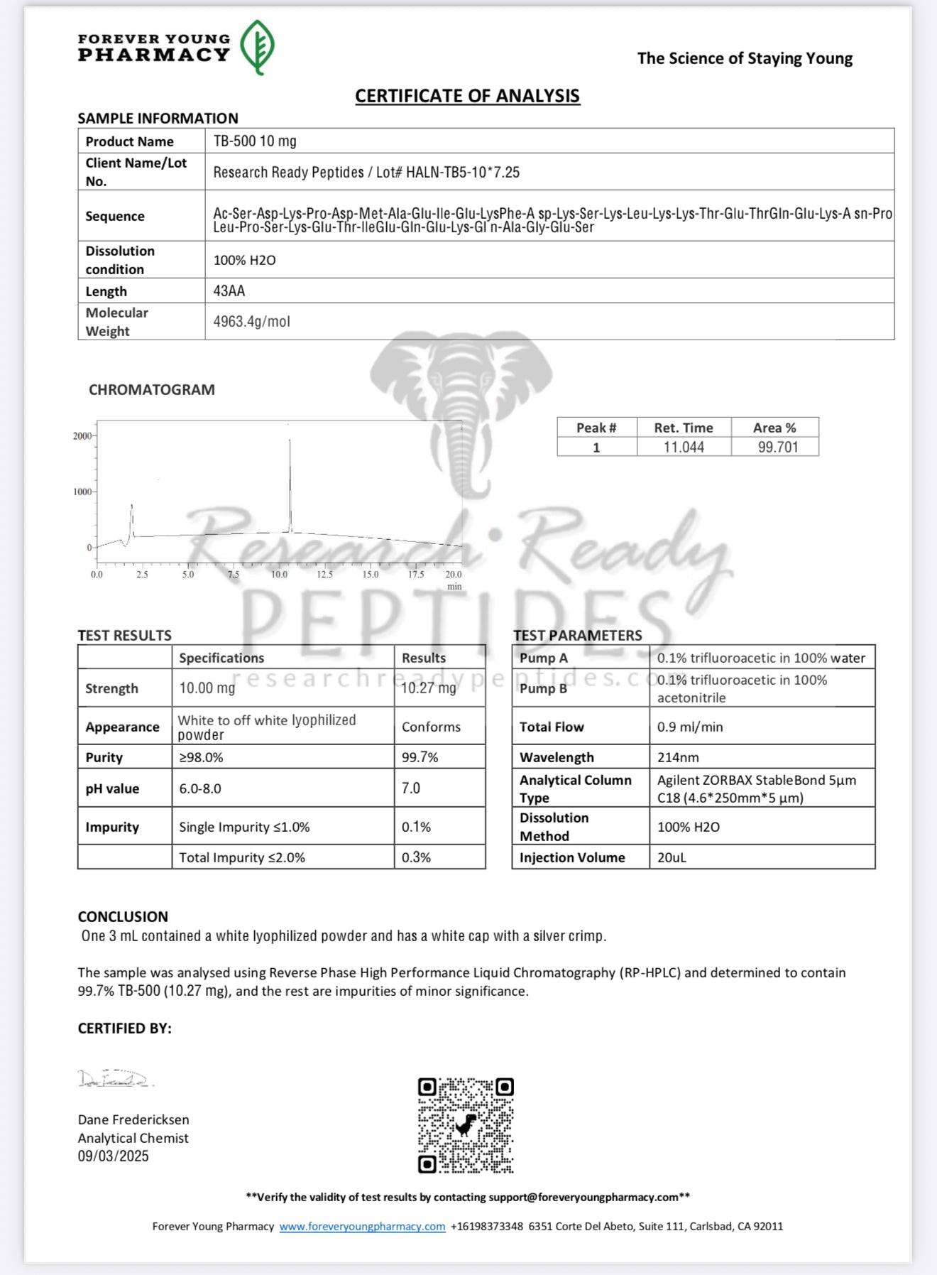 TB-500 Research Peptide (Thymosin Beta-4 (TB-4) COA