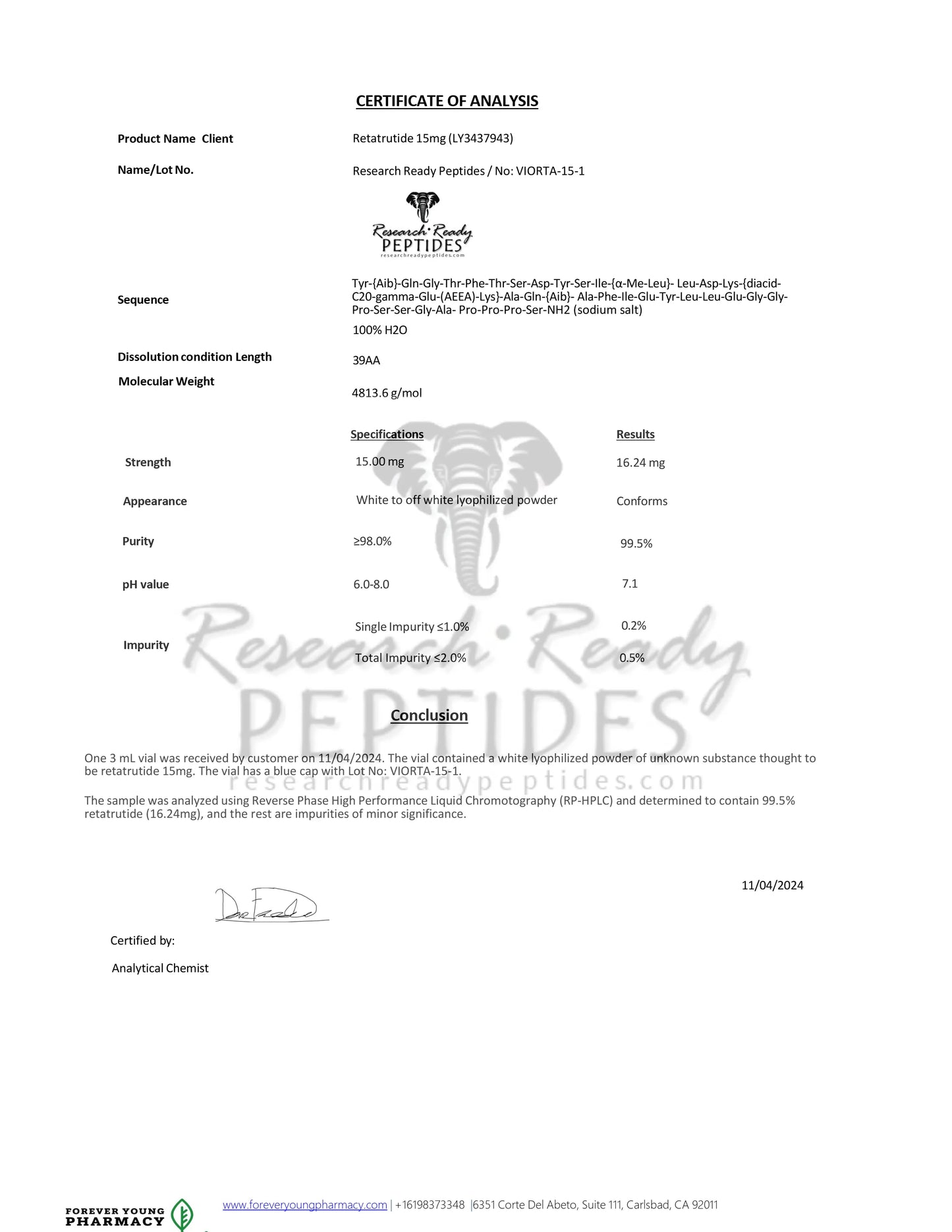 Retatrutide Peptide  COA