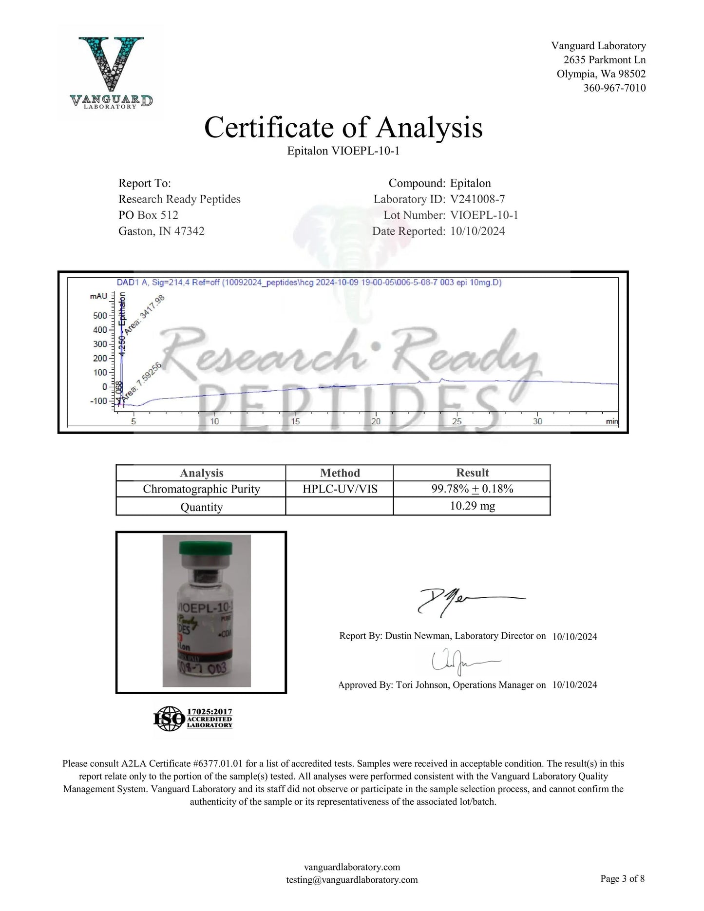 Epitalon Research Peptide COA